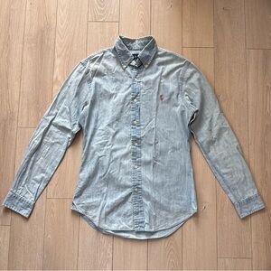 Ralph Lauren Chambray Button Down Shirt with Embroidered Pony Light Blue Size S